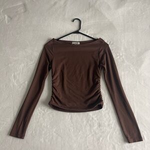 Brown Long Sleeve Cropped Top